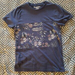 Blue Notes Navy Floral Print T-Shirt Tee Sz M Chest Pocket Cotton Blend